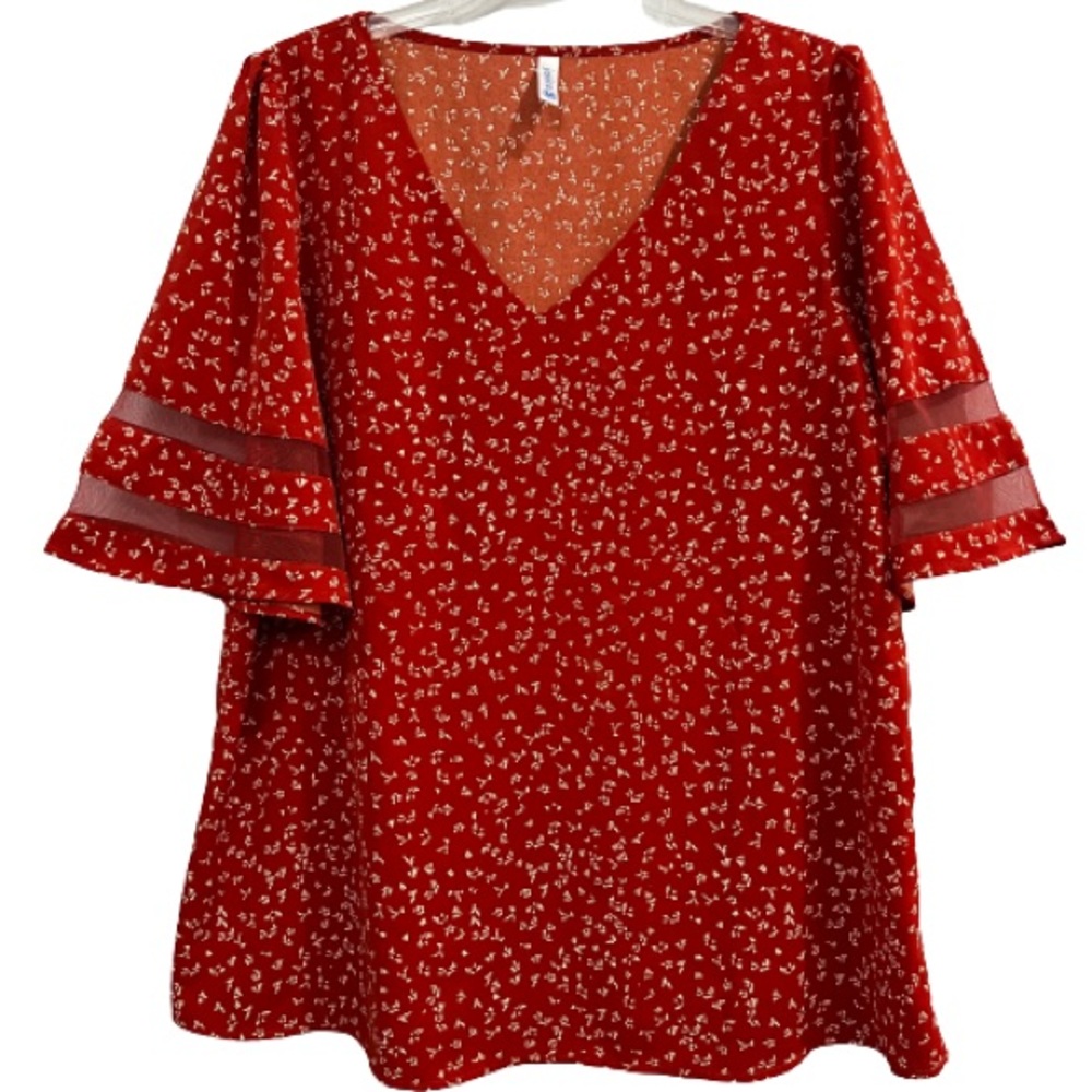 Juica V Neck Blouse Bell Sleeves Ditsy Print